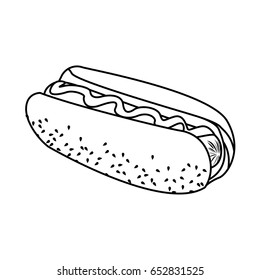 hot dog sausage bread sauce mustard fast food outline