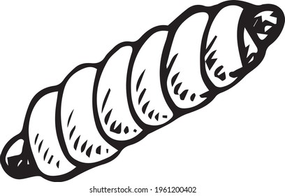 Hot dog - sausage in a bred . Fast food icon. Isolated element on white background. Black and white image. Vector illustration made after hand drawn sketch.