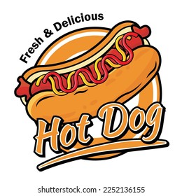 hot dog sausage food logo brand product cartoon style vector illustration editable text