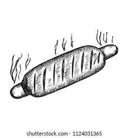 hot dog with sausage fried vector sketch icon