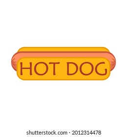Hot dog with sausage inside. Vector illustration. Template for signboard, menu, sticker, web, icon and other design ideas. Isolated clipart on a blank clean background.