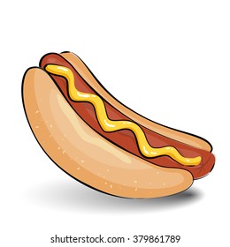 Hot dog, sausage with mustard, isolated on white background