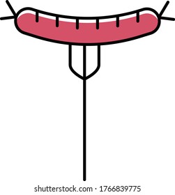 Hot dog sausage on a fork concept vector color icon design, Foodie and gourmet Symbol on white background