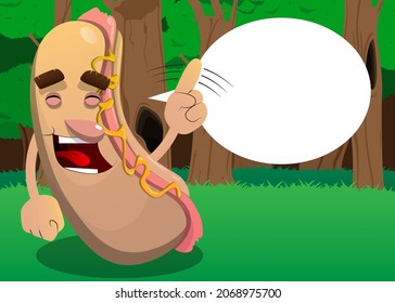 Hot Dog saying no with his finger. American fast food as a cartoon character with face.