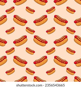 Hot dog seamless pattern background vector illustration.