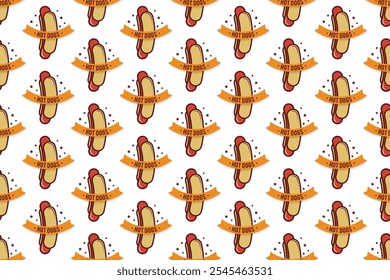 Hot dog seamless pattern background. Fast food seamless pattern background