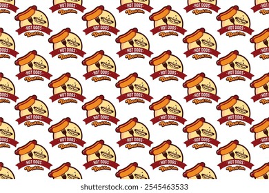 Hot dog seamless pattern background. Fast food seamless pattern background