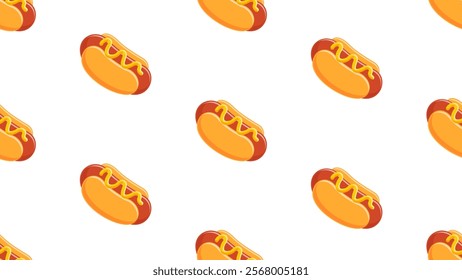 Hot dog seamless pattern background. Cartoon style of fast food. Perfect for fabric, textile, wallpaper, decor, print or packaging of products. SSTKbackgrounds