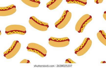 Hot dog seamless pattern background wallpaper decoration, Hot dog seamless texture. Background of food. fast food