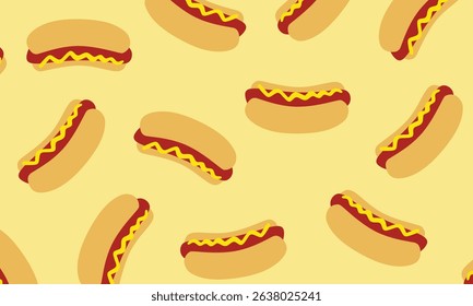 Hot dog seamless pattern background wallpaper decoration, Hot dog seamless texture. Background of food. fast food