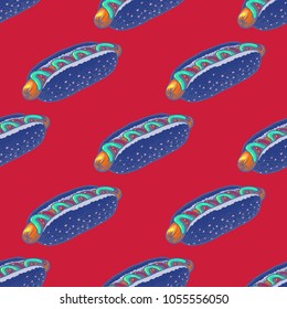 Hot dog seamless pattern. Cartoon style pattern design.