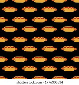 Hot dog. Seamless pattern. Fast food. Vector illustration.