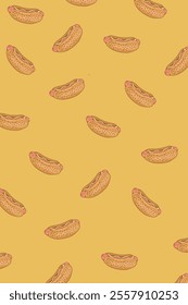 Hot dog seamless pattern. Fast food pattern. Vector illustration