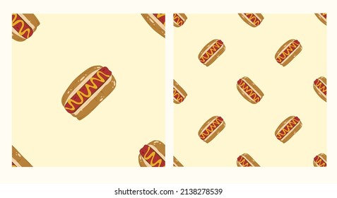 Patrón sin fisuras de hot dog. Dibujo manual. Vector para tela, fondo, papel pintado, impresión.