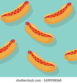 Hot dog seamless pattern vector. 