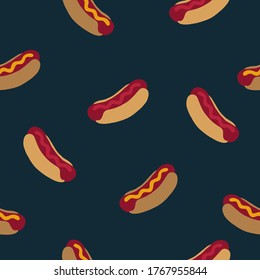 Hot Dog seamless pattern. Vector illustration on the theme of National Hot Dog Day on July 15. Decorated with a Hot Dogs.