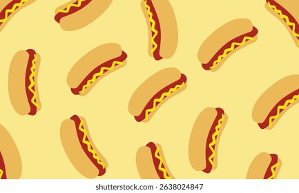 Hot dog seamless pattern, Hot dog vector illustration. Fast food pattern, Food background
