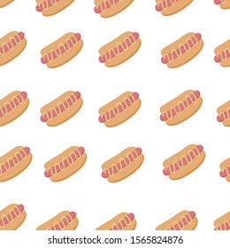 Hot Dog Seamless Pattern.Hand drawn illustration. Fast food