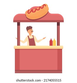 Hot dog seller icon cartoon vector. Food stand. Street cart