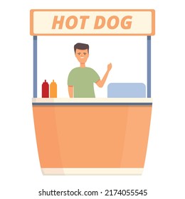 Hot dog seller icon cartoon vector. Food stand. Street cart