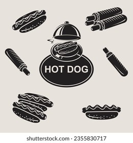 Hot dog set. Collection icon hot-dog. Vector