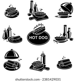 Hot dog set. Collection icon hot-dog. Vector