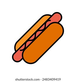 Hot dog set icon. Sausage in bun, fast food, street food, snack, American cuisine, grilled sausage, hotdog, sandwich, comfort food, meal.