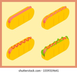 Hot dog set in isometric