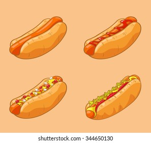 Hot Dog Set. Vector and illustration