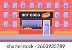 Hot dog shop building. Vector illustration in a flat style