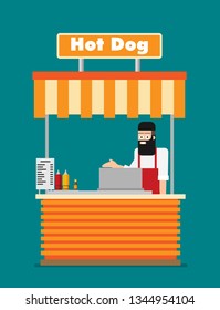 Hot dog, shop. Vector.