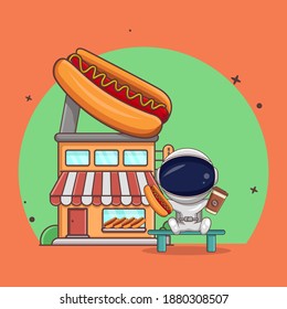 hot dog shop vector design illustration and astronaut sitting in front of it.
with good quality, can be used as an icon, and others.