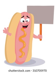 hot dog with a sign