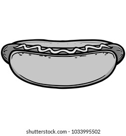 Hot Dog Sign Illustration - A vector cartoon illustration of a Hot Dog with Mustard.