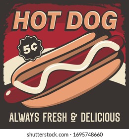 Hot Dog Signage Poster Retro Rustikale Vektorillustration