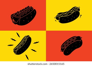 Hot dog silhouette collection Vector Illustration