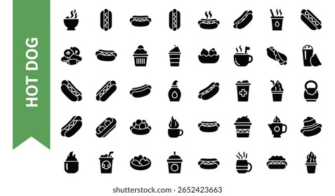 Hot Dog Silhouette Icon: Fast Food, Sausage and American Cuisine Black Vector