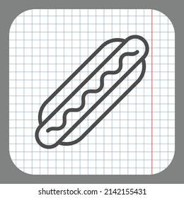 Hot Dog simple icon vector. Flat desing. On graph paper. Grey background.ai