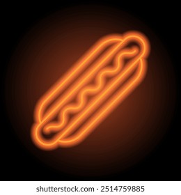 Vetor de ícone simples Hot Dog. Design plano. Néon laranja no fundo preto.ai