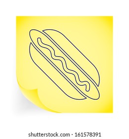 Hot dog. Single icon on the yellow note paper. Vector illustration.