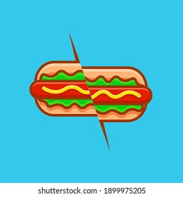 Hot Dog Slashed Cartoon Vector Icon Illustration