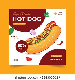 hot dog social media post or web banner template design vector illustration
