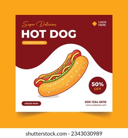 hot dog social media post or web banner design vector illustration template 