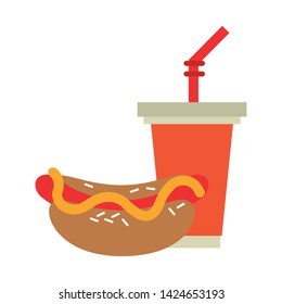 Hot dog and soda cup fast food vector illustration graphic design