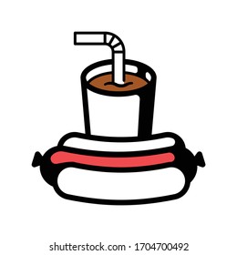 Hot dog and soda drink vector icon