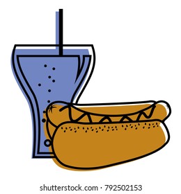 hot dog and soda glass drink food
