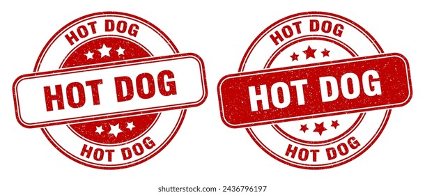 hot dog stamp. hot dog sign. round grunge label