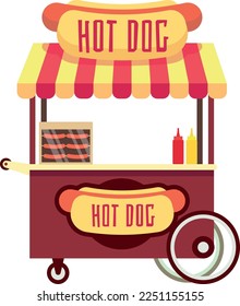 Hot dog stand. Cartoon street food cart