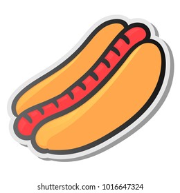 Hot dog sticker, emoji, icon, vector illustration.