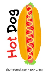 Hot Dog sticker. Vector illustration in watercolor style, for graphic and web design